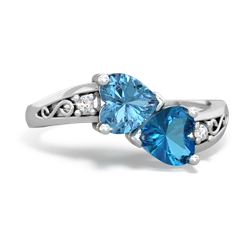 Blue Topaz Snuggling Hearts 14K White Gold ring R2178