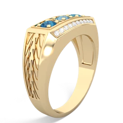 Blue Topaz Three Stone Tire Tread Men's 14K Yellow Gold ring R0520