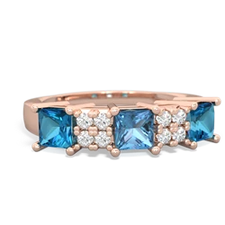 Blue Topaz Three Stone Diamond Cluster 14K Rose Gold ring R2592