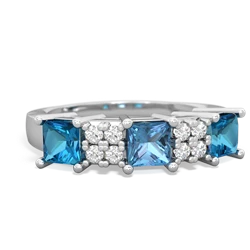 Blue Topaz Three Stone Diamond Cluster 14K White Gold ring R2592