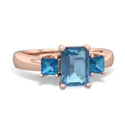 Blue Topaz Three Stone Emerald-Cut Trellis 14K Rose Gold ring R4021