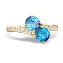 Blue Topaz Channel Set Two Stone 14K Yellow Gold ring R5303