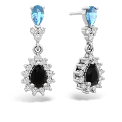 Blue Topaz Halo Pear Dangle 14K White Gold earrings E1882