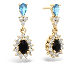 Blue Topaz Halo Pear Dangle 14K Yellow Gold earrings E1882