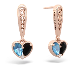 Blue Topaz Filligree Heart 14K Rose Gold earrings E5070