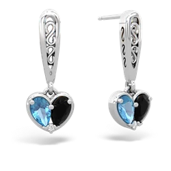 Blue Topaz Filligree Heart 14K White Gold earrings E5070