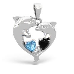 Blue Topaz Dolphin Heart 14K White Gold pendant P5820