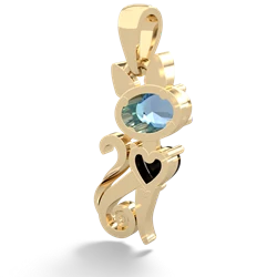 Blue Topaz Kitten 14K Yellow Gold pendant P5780