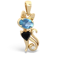 Blue Topaz Kitten 14K Yellow Gold pendant P5780