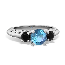 Blue Topaz Art Deco Eternal Embrace Engagement 14K White Gold ring C2003