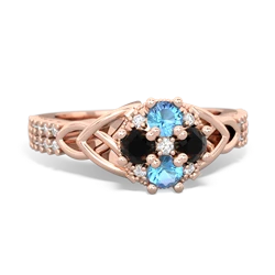 Blue Topaz Celtic Knot Cluster Engagement 14K Rose Gold ring R26443RD