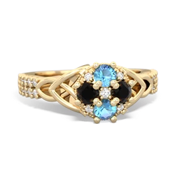 Blue Topaz Celtic Knot Cluster Engagement 14K Yellow Gold ring R26443RD