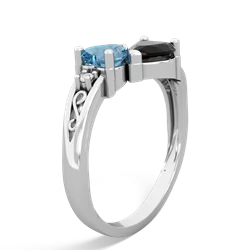 Blue Topaz Snuggling Hearts 14K White Gold ring R2178