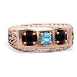 Blue Topaz Three Stone Tire Tread Men's 14K Rose Gold ring R0520