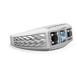 Blue Topaz Three Stone Tire Tread Men's 14K White Gold ring R0520