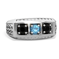 Blue Topaz Three Stone Tire Tread Men's 14K White Gold ring R0520