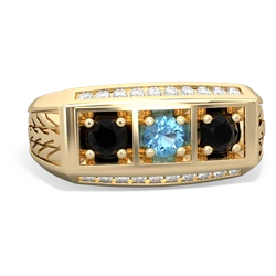 Blue Topaz Three Stone Tire Tread Men's 14K Yellow Gold ring R0520