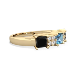 Blue Topaz Three Stone Diamond Cluster 14K Yellow Gold ring R2592