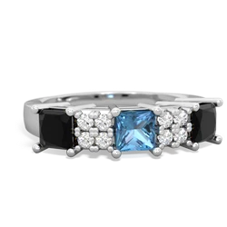 Blue Topaz Three Stone Diamond Cluster 14K White Gold ring R2592