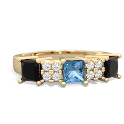 Blue Topaz Three Stone Diamond Cluster 14K Yellow Gold ring R2592