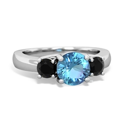 Blue Topaz Three Stone Round Trellis 14K White Gold ring R4018