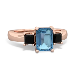 Blue Topaz Three Stone Emerald-Cut Trellis 14K Rose Gold ring R4021