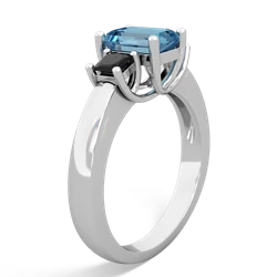 Blue Topaz Three Stone Emerald-Cut Trellis 14K White Gold ring R4021