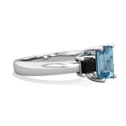 Blue Topaz Three Stone Emerald-Cut Trellis 14K White Gold ring R4021