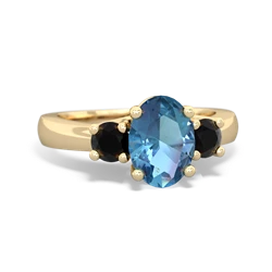 Blue Topaz Three Stone Oval Trellis 14K Yellow Gold ring R4024