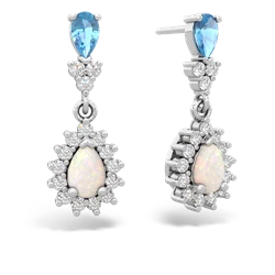 Blue Topaz Halo Pear Dangle 14K White Gold earrings E1882