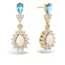 Blue Topaz Halo Pear Dangle 14K Yellow Gold earrings E1882