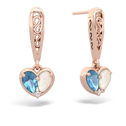 Blue Topaz Filligree Heart 14K Rose Gold earrings E5070