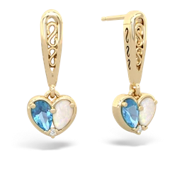 Blue Topaz Filligree Heart 14K Yellow Gold earrings E5070