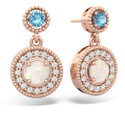 Blue Topaz Halo Dangle 14K Rose Gold earrings E5319