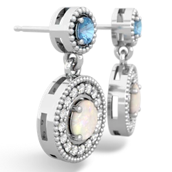 Blue Topaz Halo Dangle 14K White Gold earrings E5319