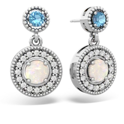 Blue Topaz Halo Dangle 14K White Gold earrings E5319