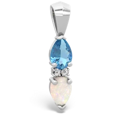 Blue Topaz Bowtie Drop 14K White Gold pendant P0865