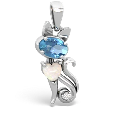 Blue Topaz Kitten 14K White Gold pendant P5780