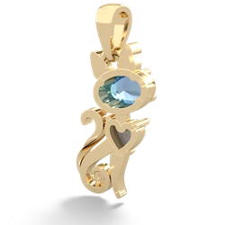 Blue Topaz Kitten 14K Yellow Gold pendant P5780