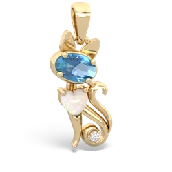 Blue Topaz Kitten 14K Yellow Gold pendant P5780