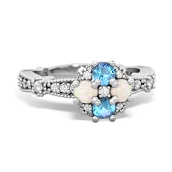 Blue Topaz Sparkling Tiara Cluster 14K White Gold ring R26293RD