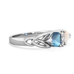 Blue Topaz Celtic Knot Double Heart 14K White Gold ring R5040