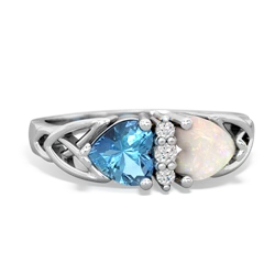 Blue Topaz Celtic Knot Double Heart 14K White Gold ring R5040