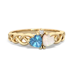 Blue Topaz Heart To Heart Braid 14K Yellow Gold ring R5870