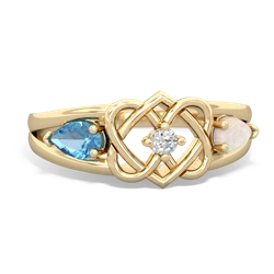 Blue Topaz Hearts Intertwined 14K Yellow Gold ring R5880