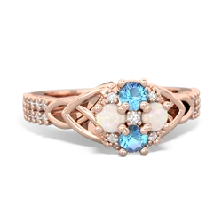 Blue Topaz Celtic Knot Cluster Engagement 14K Rose Gold ring R26443RD