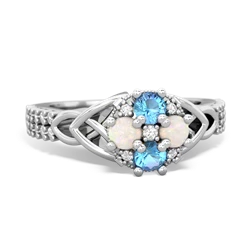 Blue Topaz Celtic Knot Cluster Engagement 14K White Gold ring R26443RD