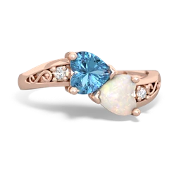 Blue Topaz Snuggling Hearts 14K Rose Gold ring R2178