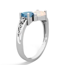 Blue Topaz Snuggling Hearts 14K White Gold ring R2178