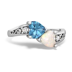 Blue Topaz Snuggling Hearts 14K White Gold ring R2178